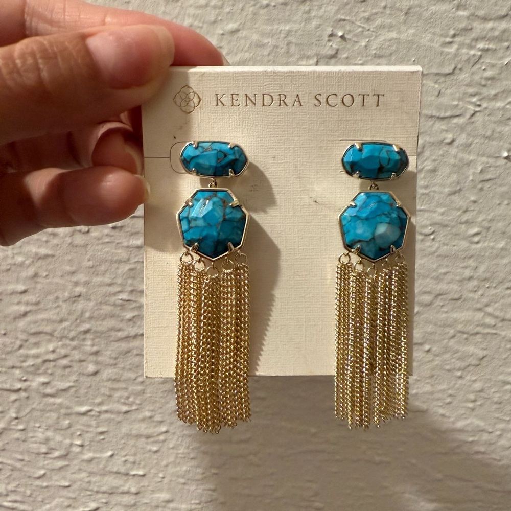 Kendra Scott Blue and Gold Tassel Earrings